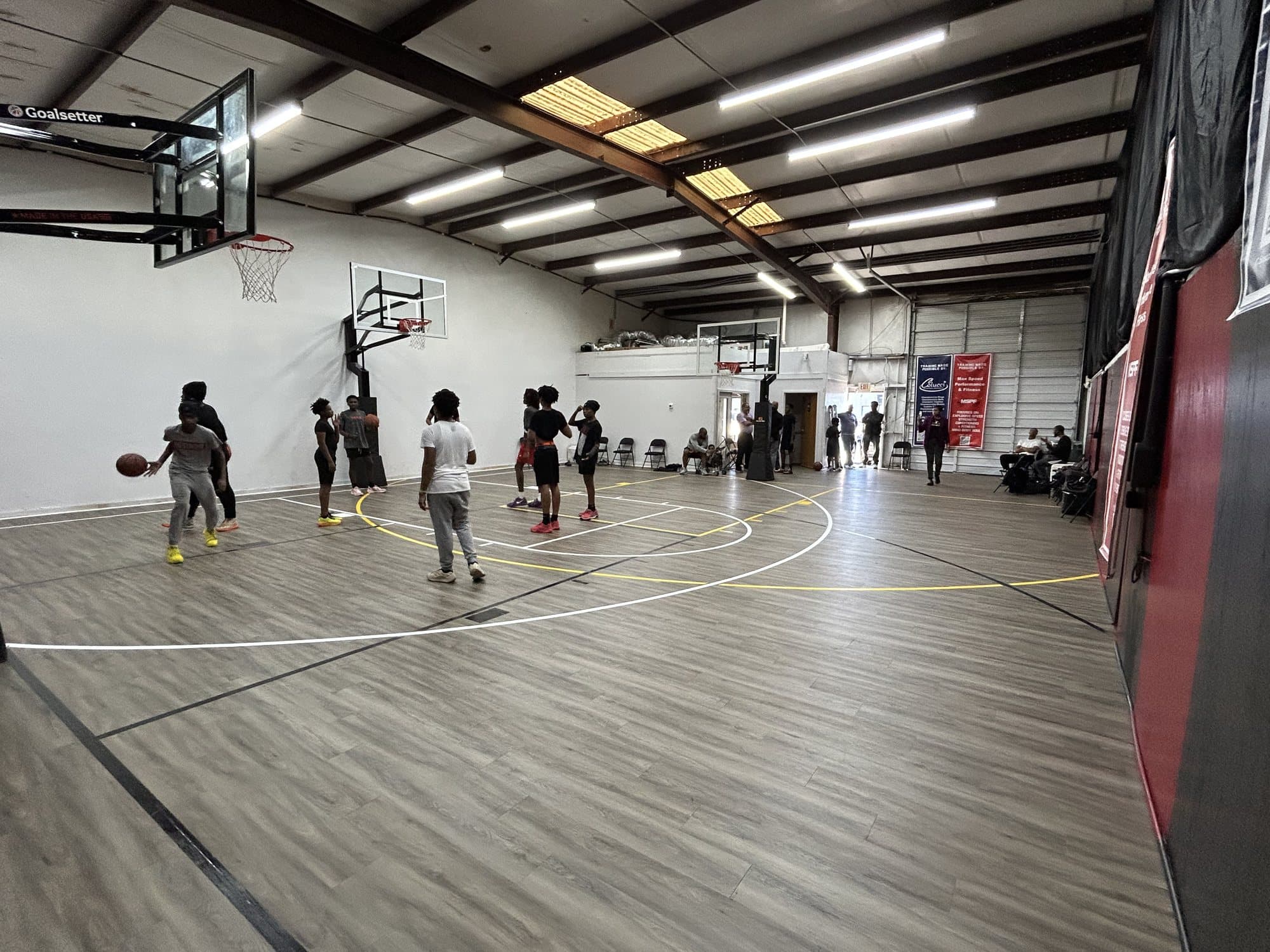 Players on one of the three indoor half courts at Max Speed Elite in Northeast Columbia, South Carolina